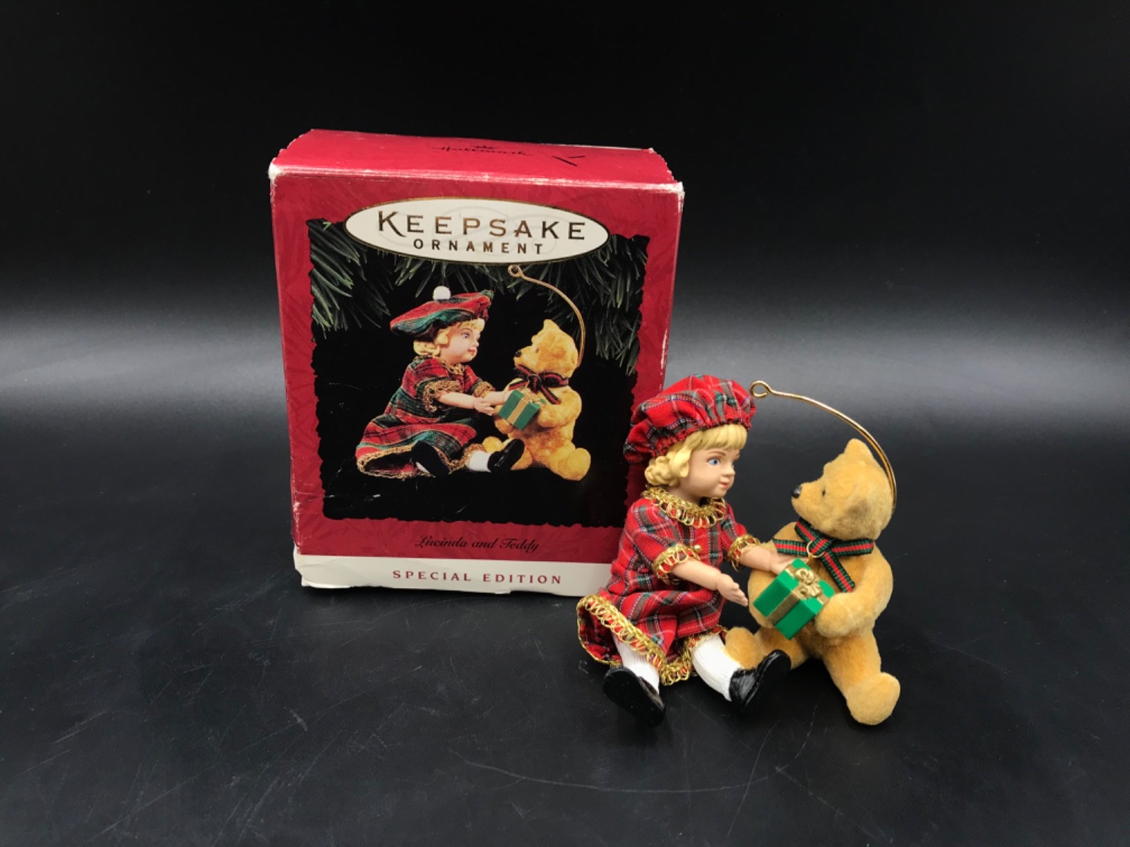 Vintage 1994 Hallmark Keepsake Ornament Lucinda and Teddy Special Edition 3.25\ Vintage 1994 Hallmark Keepsake Ornament Lucinda and Teddy Special Edition 3.25\