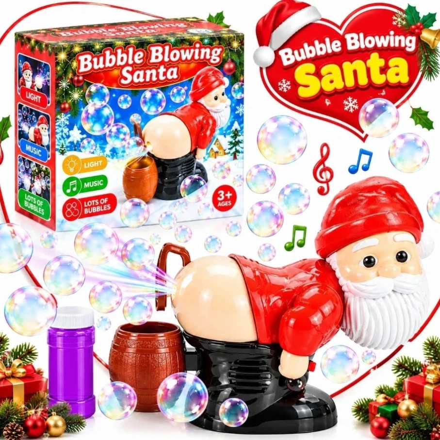 Santa Claus Christmas Bubble Machine Toy with Music & Lights Funny Xmas Gift