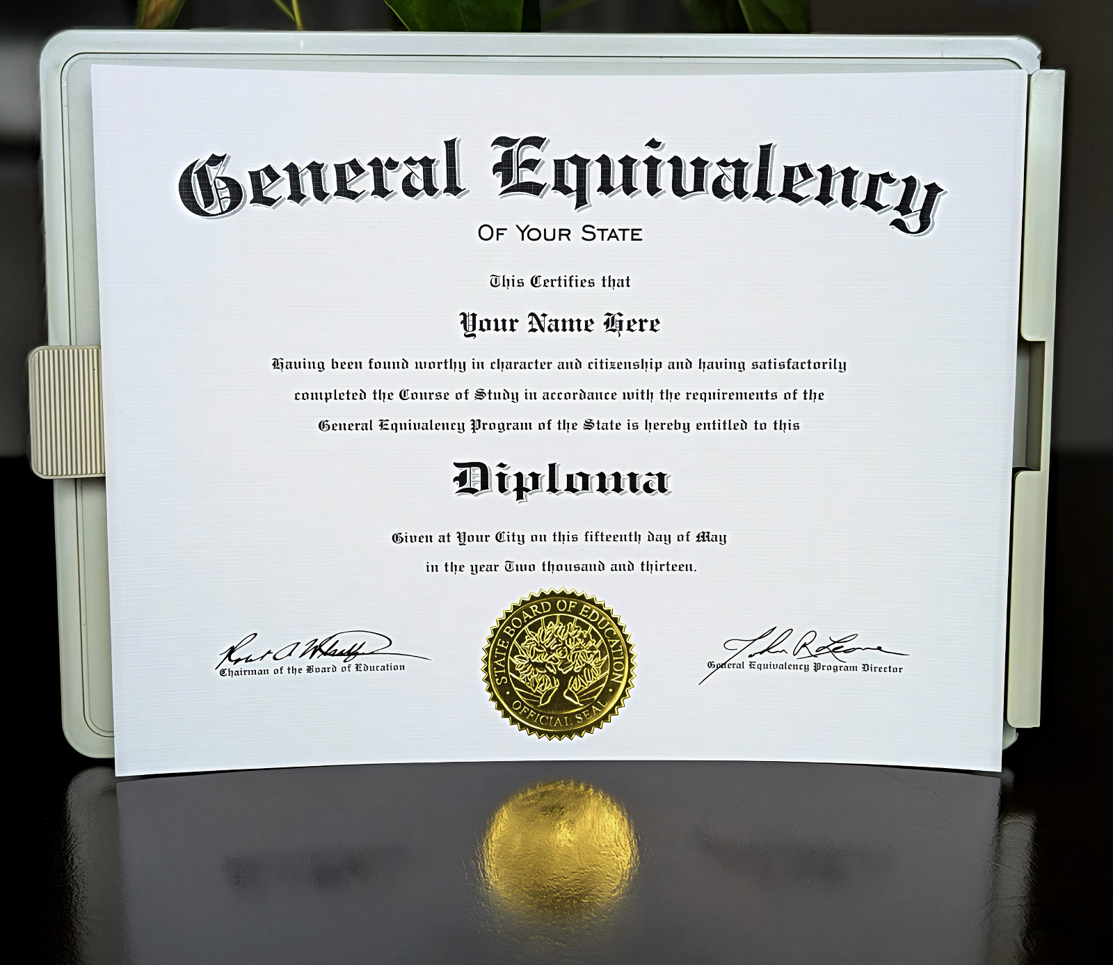 Personalized GED Diploma with Raised Gold Foil Seal & Padded Folder