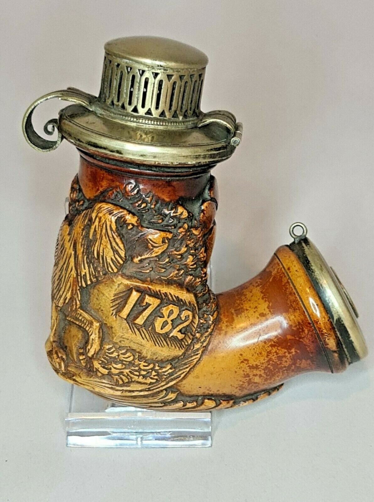 Large Dated 1782 Antique Meerschaum Hand Carved Pipe bowl with a beautiful image