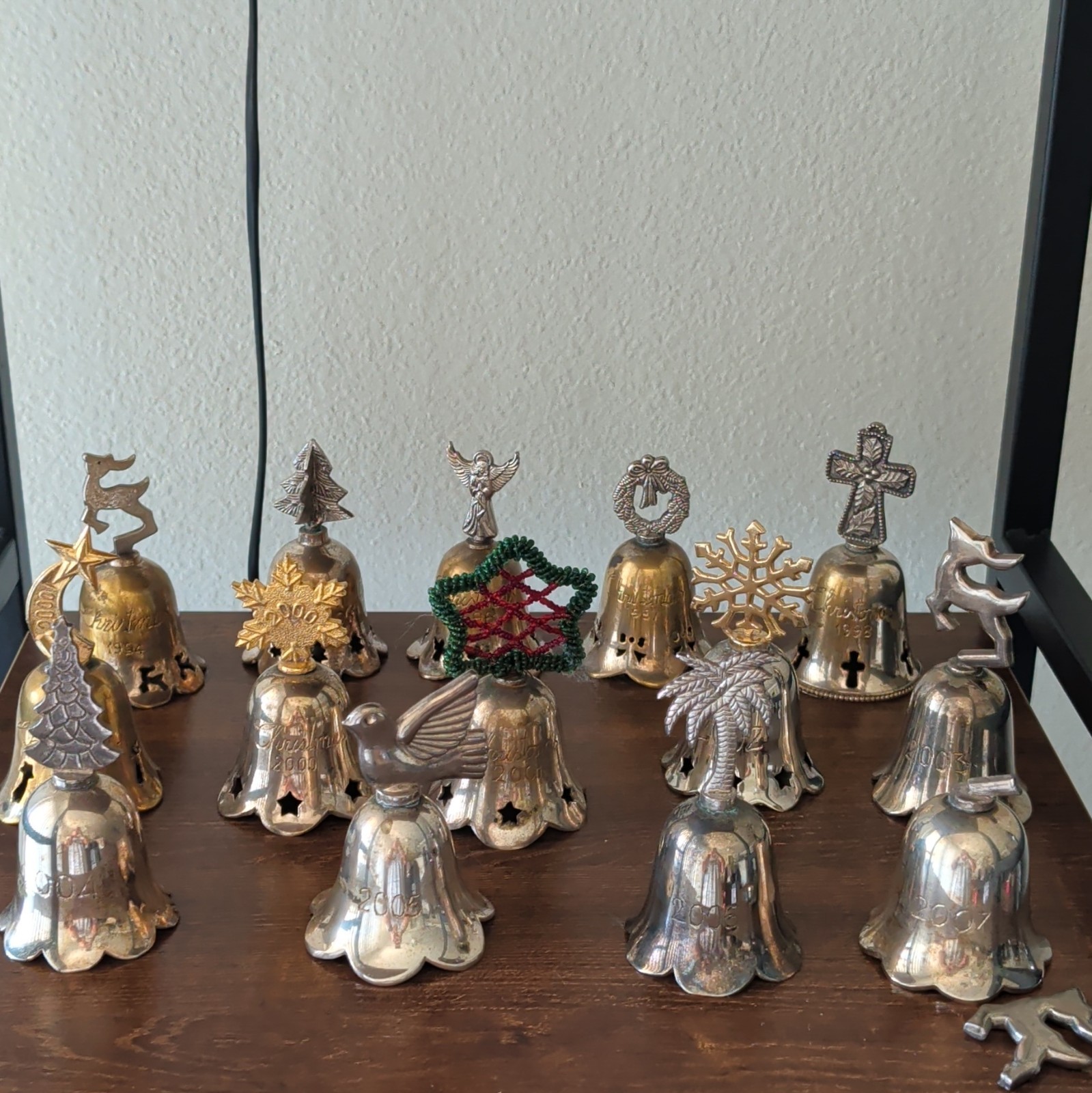 Vintage 1990s Christmas Engraved Metal Bells Silver/Gold Lot of 14