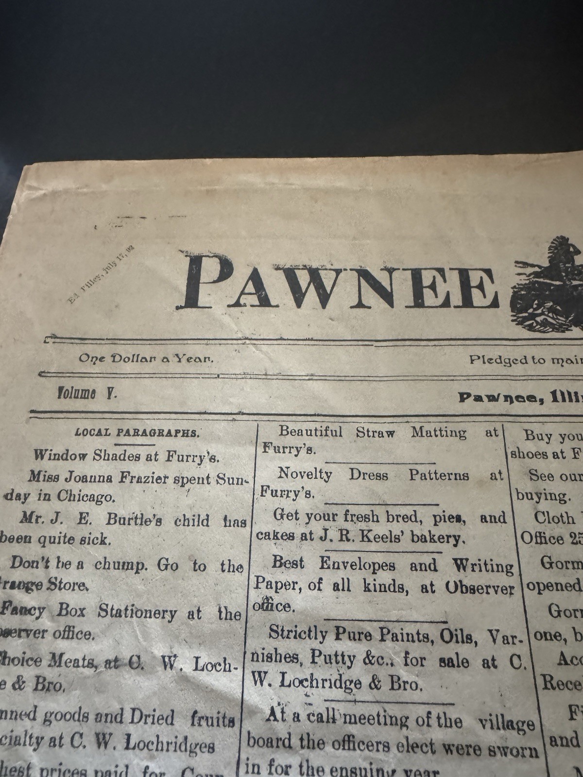 PAWNEE ILLINOIS NEWSPAPER April 1895 Nice Cool Ads Interesting Nice Rare PAWNEE ILLINOIS NEWSPAPER April 1895 Nice Cool Ads Interesting Nice Rare