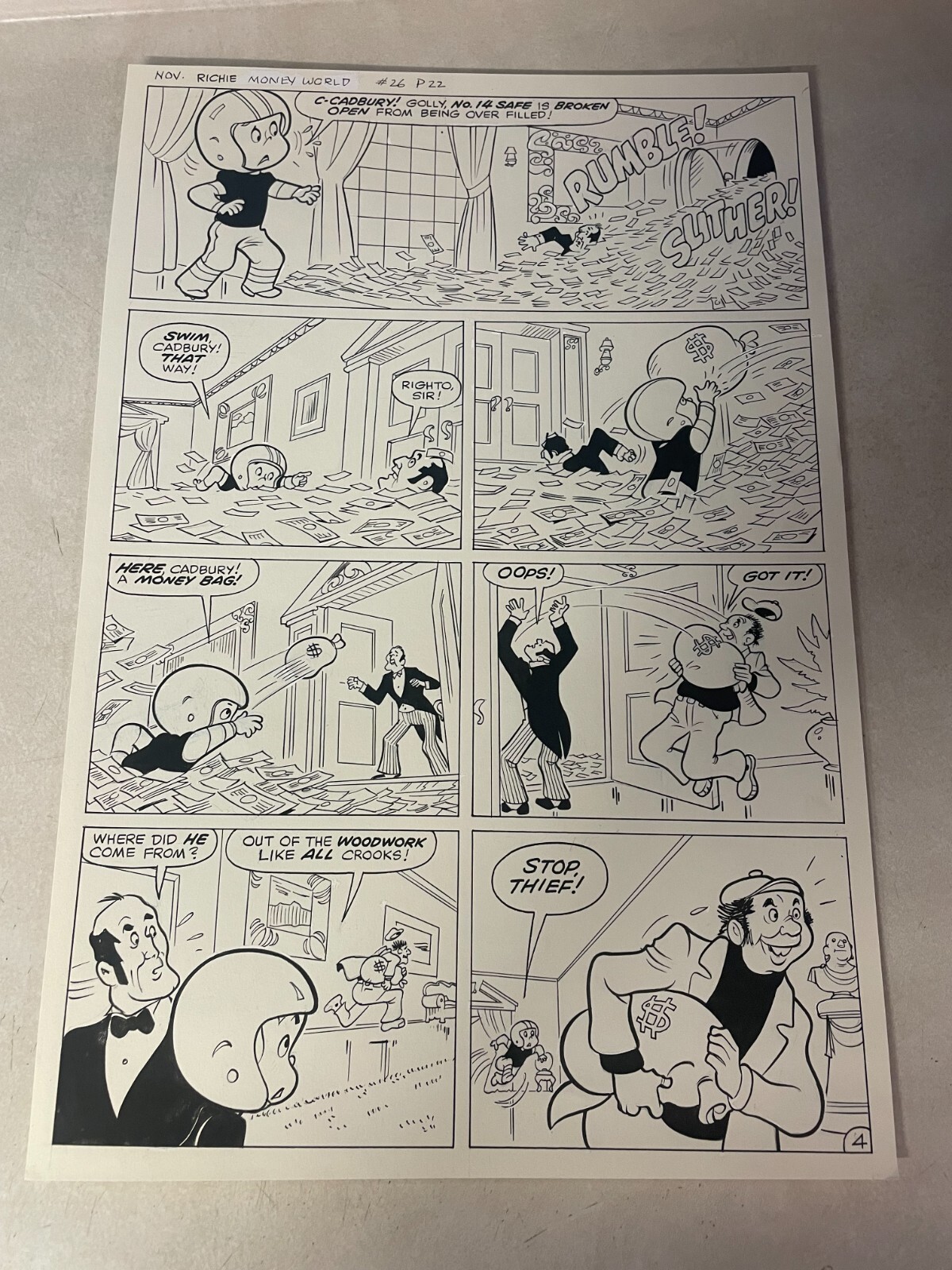 RICHIE RICH #26 ORIGINAL ART Money World  1976 FOOTBALL WORKS OUT WITH MONEY