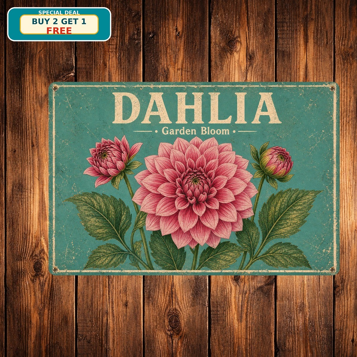Floral Aesthetic Garden Dahlia Flower Botanical Retro Metal Tin Sign