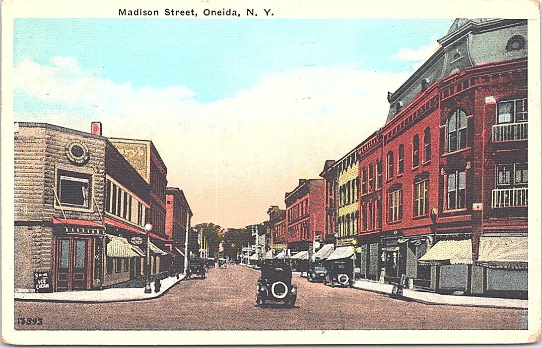 Lithograph Oneida NY Street Scene Madison Street 1932 Lithograph Oneida NY Street Scene Madison Street 1932