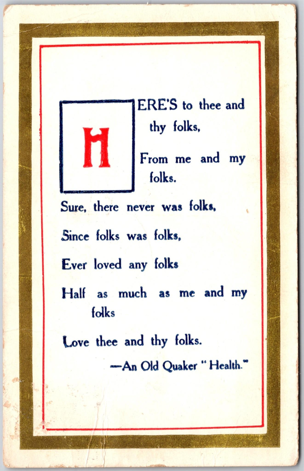 1911 An Old Quaker Health Poem Rhyme About Folks Posted Postcard