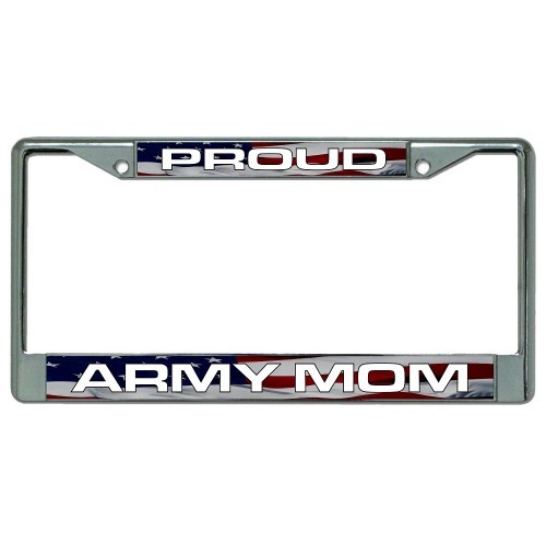 PROUD ARMY MOM AMERICAN FLAG CHROME LICENSE PLATE FRAME MADE IN USA