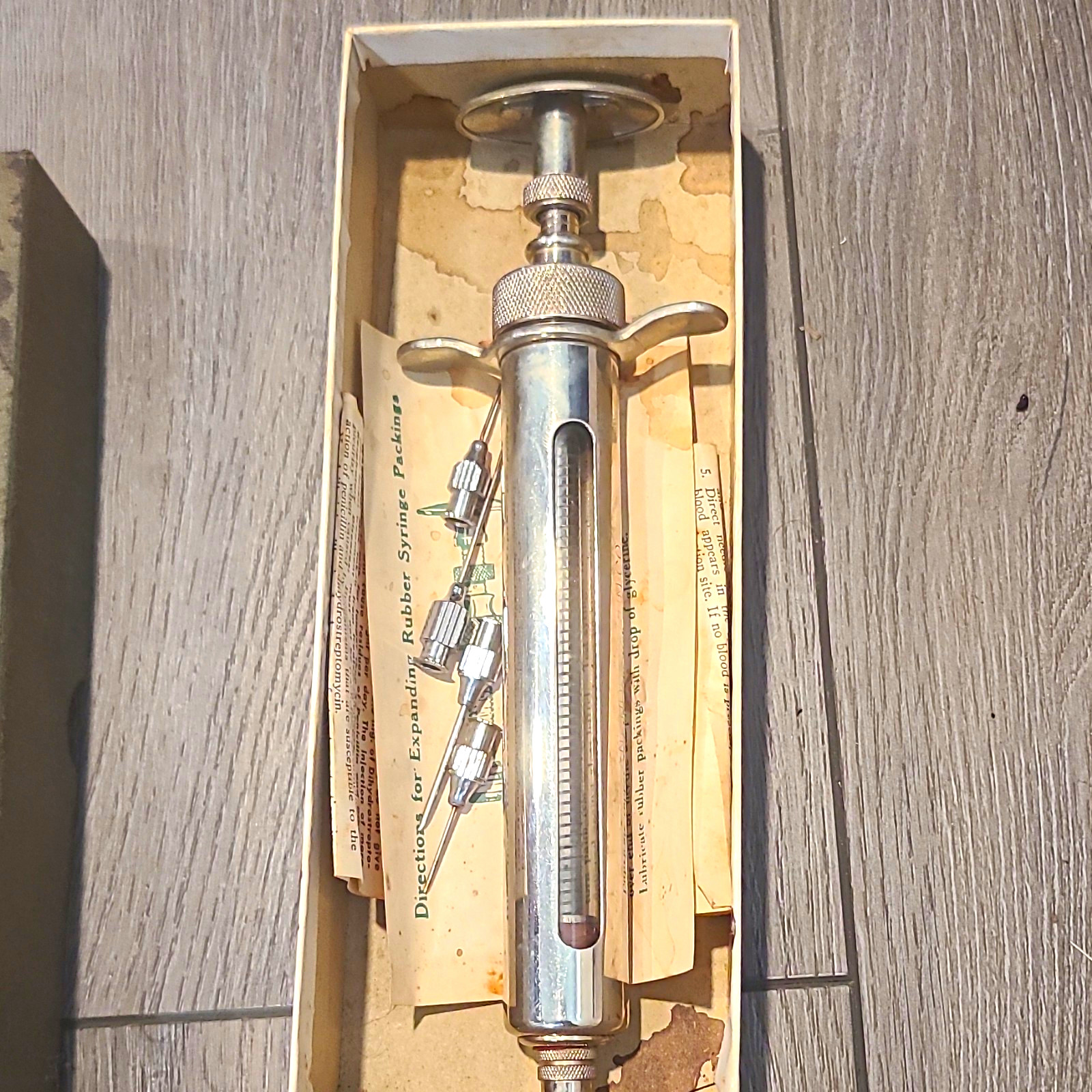 Vintage Anchor Serum Co 20cc Veterinary Syringe Box Needles Instructions