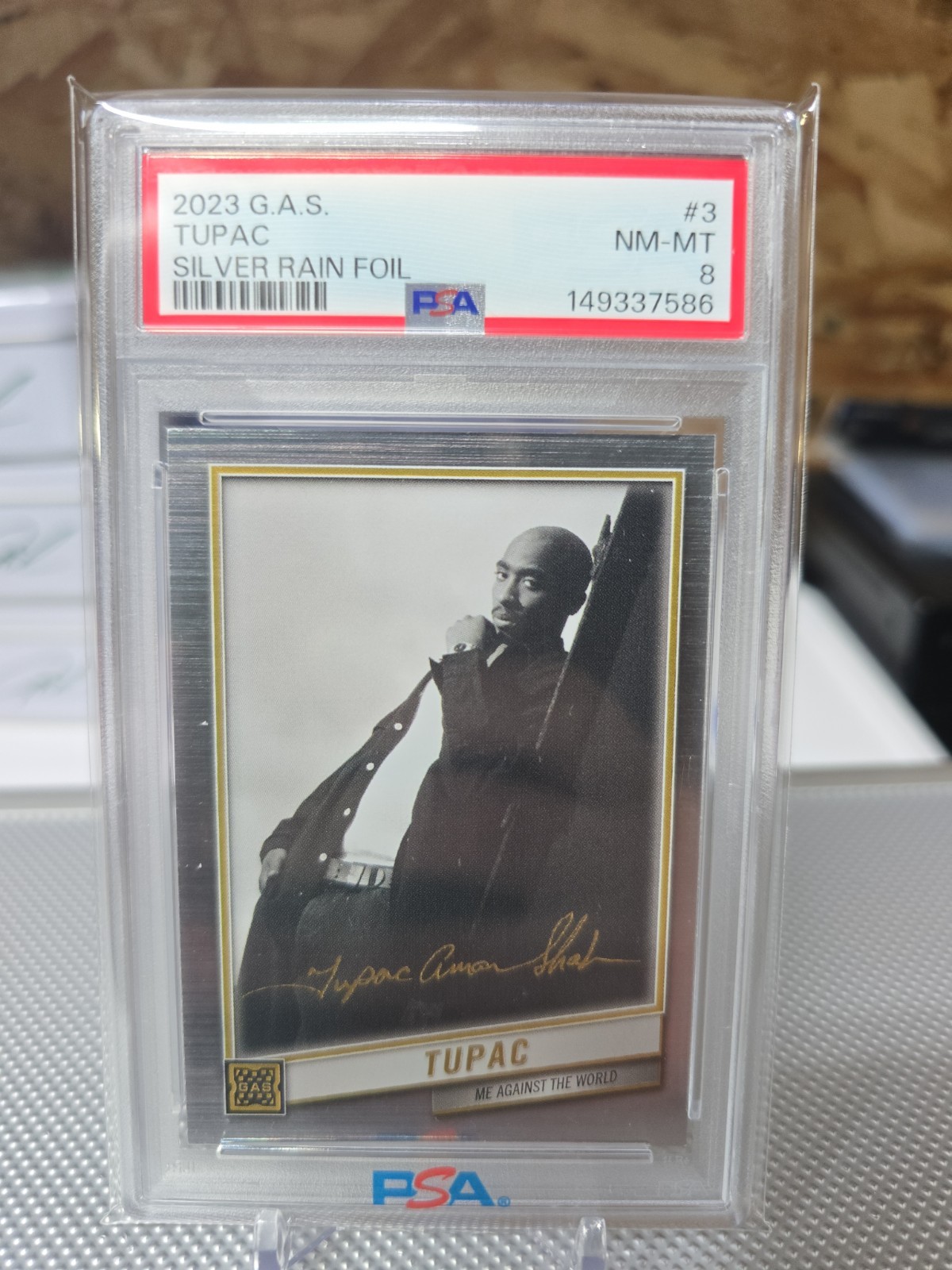 2023 G.A.S. GAS Tupac Shakur 2PAC Silver Rain Foil Card #3 #01/10 Graded PSA 8 2023 G.A.S. GAS Tupac Shakur 2PAC Silver Rain Foil Card #3 #01/10 Graded PSA 8