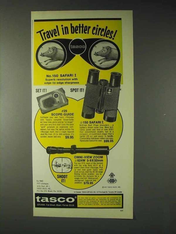 1972 Tasco Ad - #150 Safari I Binoculars, #624W Scope 1972 Tasco Ad - #150 Safari I Binoculars, #624W Scope