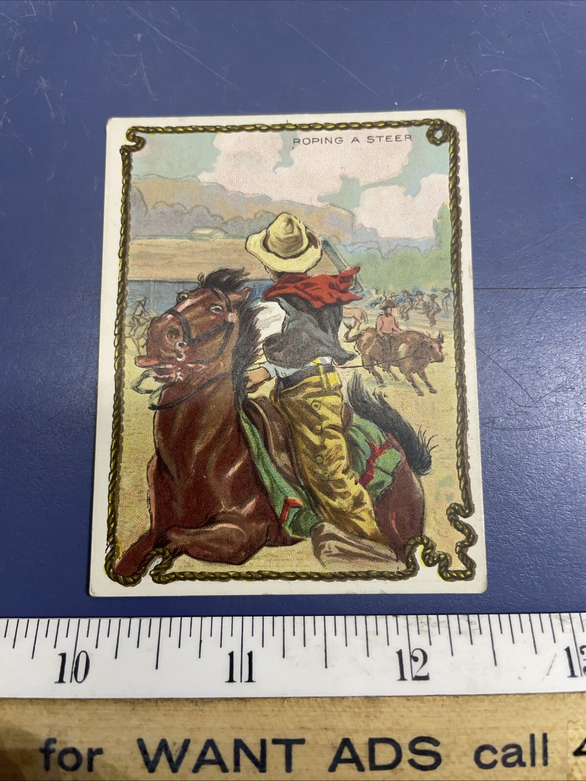1909 T53 Hassan Cigarettes Cowboy Series #1-50 Trading Card Roping A Steer