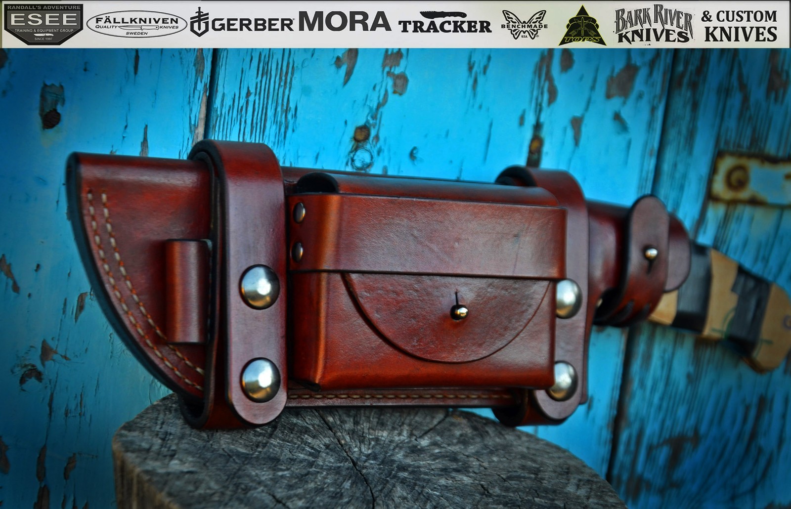 Handmade Leather Scout Carry Knife Sheath With Altoids Tin Pouch. Personalised.