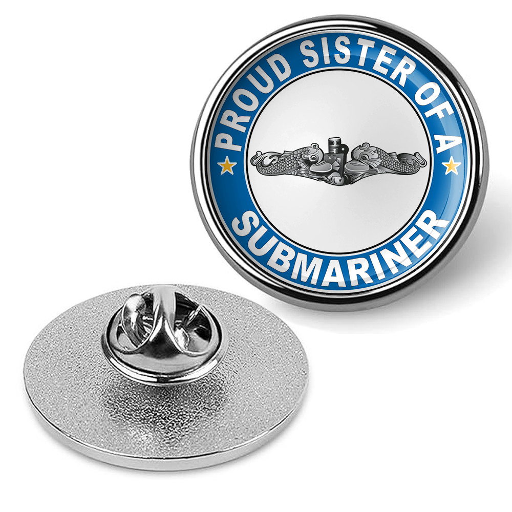 Proud Sister of a Submariner Silver Dolphins Round Military Lapel Pin - Silver Proud Sister of a Submariner Silver Dolphins Round Military Lapel Pin - Silver