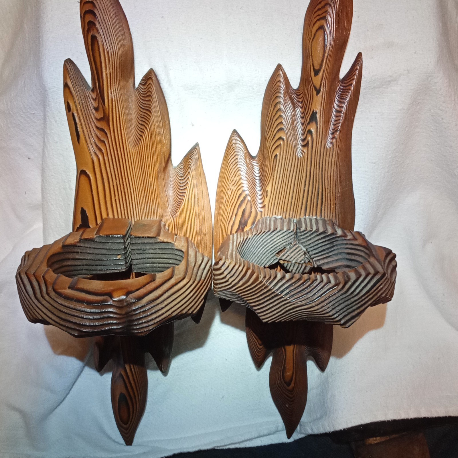 Set of 2 Abstract Carved Wood Wall Plaques, Wall-Mounted, Stained Brown/Black Set of 2 Abstract Carved Wood Wall Plaques, Wall-Mounted, Stained Brown/Black