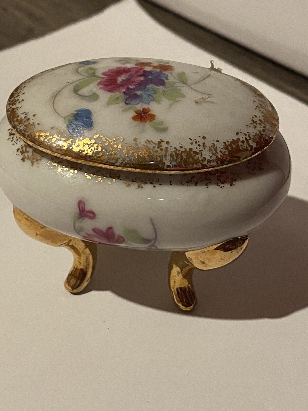 Vtg Royal Crown Japan Floral PedestalFooted Trinket Box Bone China 24k Gold Trim Vtg Royal Crown Japan Floral PedestalFooted Trinket Box Bone China 24k Gold Trim