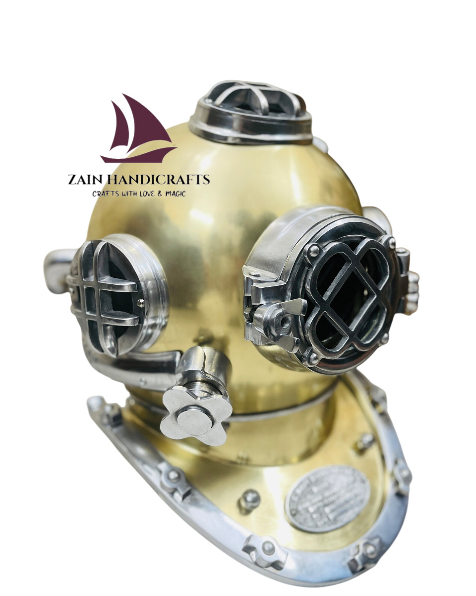 ZAIN Antique US Navy Mark V Diving Helmet Full Size Copper Replica Halloween Gif