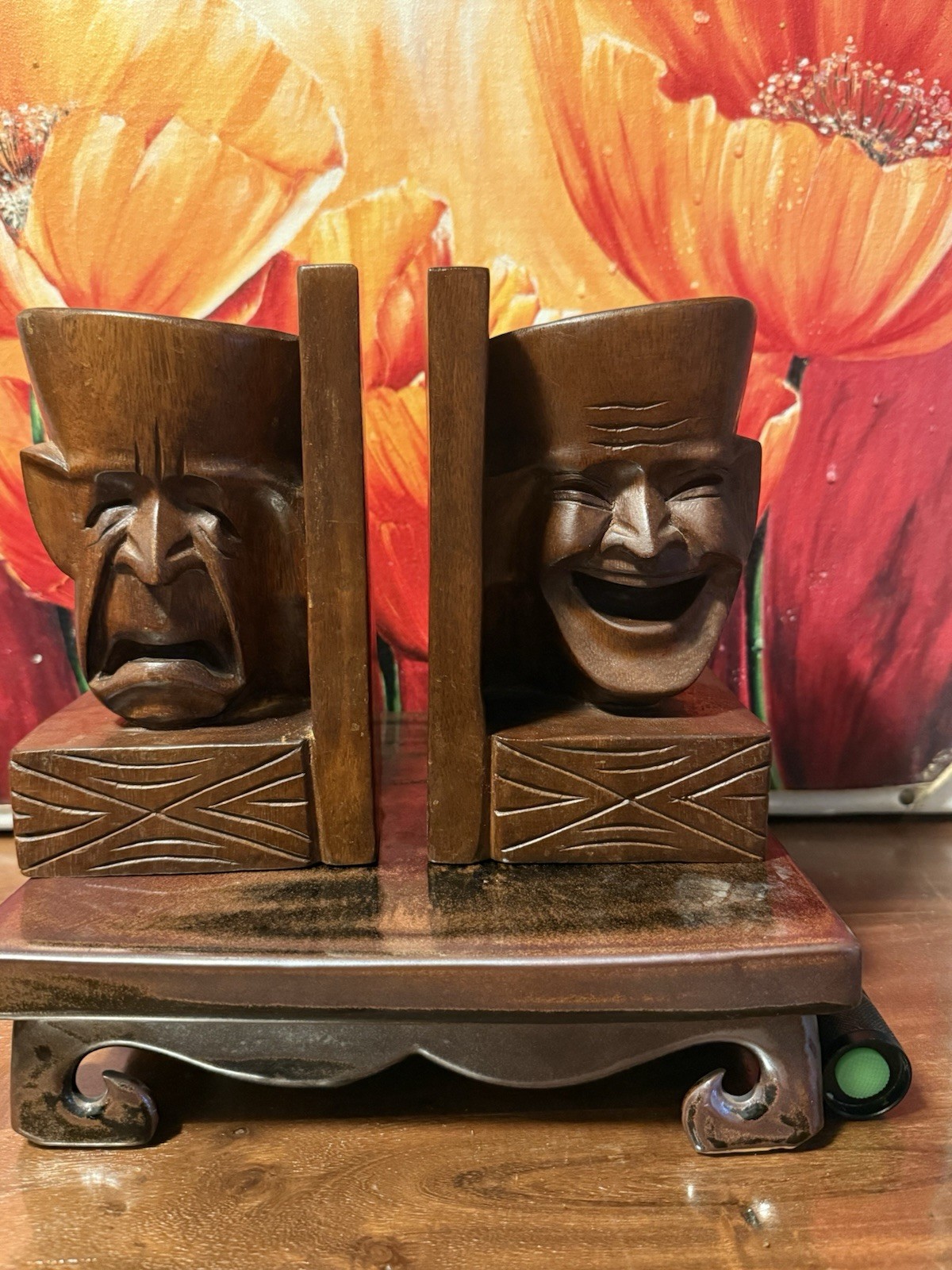 Wooden Comedy and Tragedy Bookends