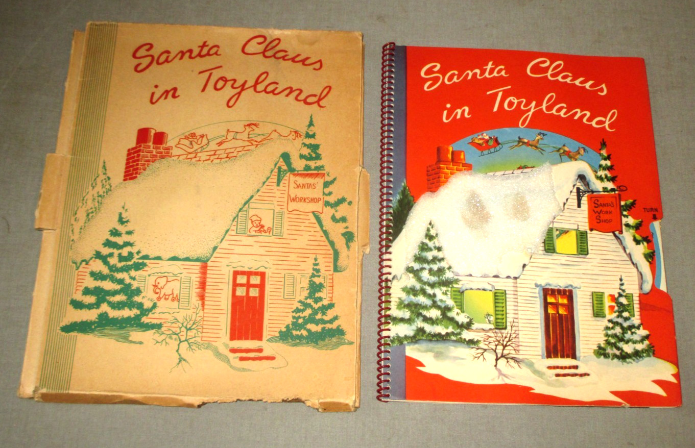 1951- SANTA CLAUS IN TOYLAND- CHILDREN POP-DIAL UP FUN BOOK W SLEEVE-VINTAGE 11