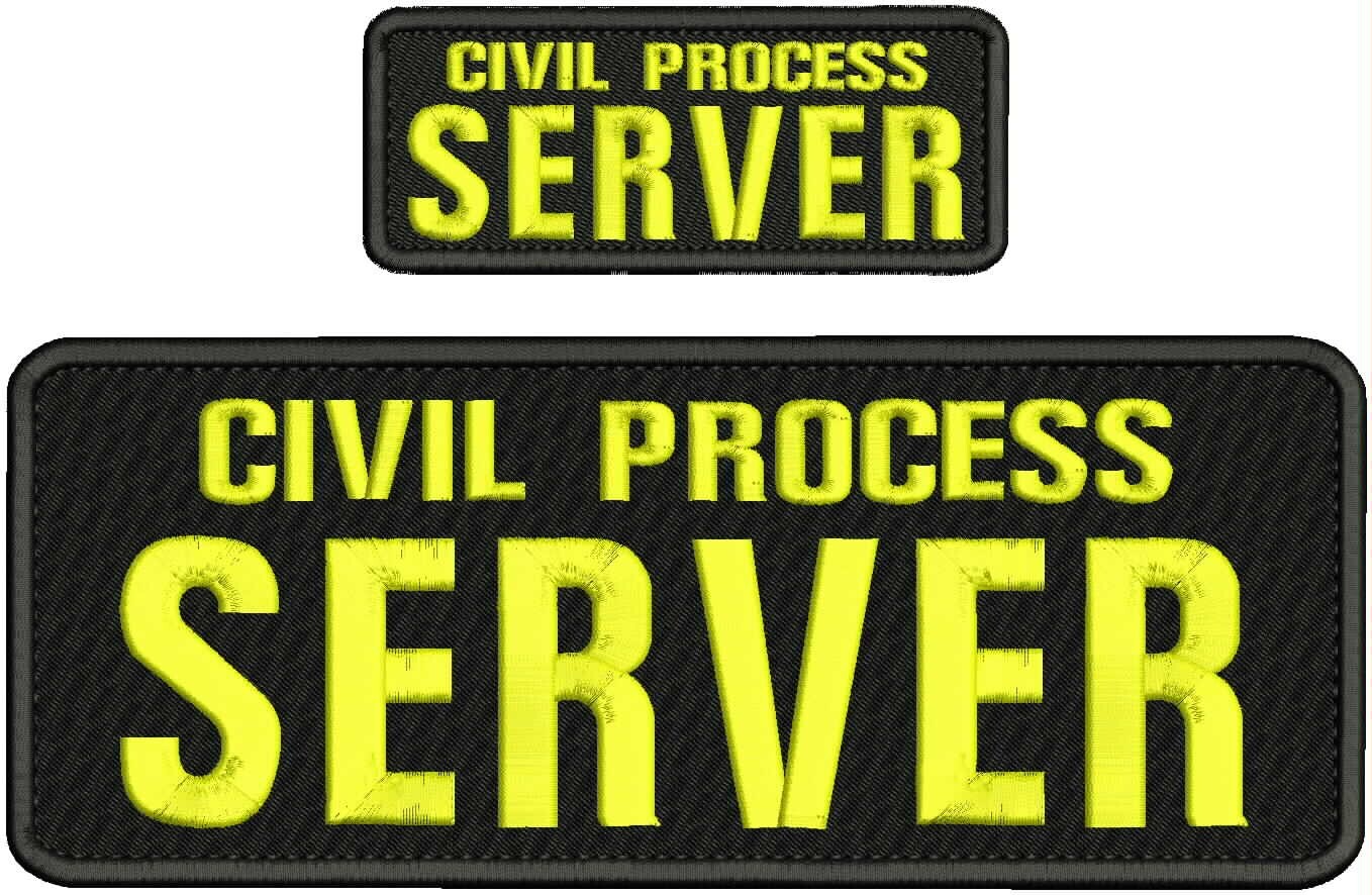 CIVIL PROCESS SERVER embroidery patches 4x10 and 2x5 hook  YELLOW black