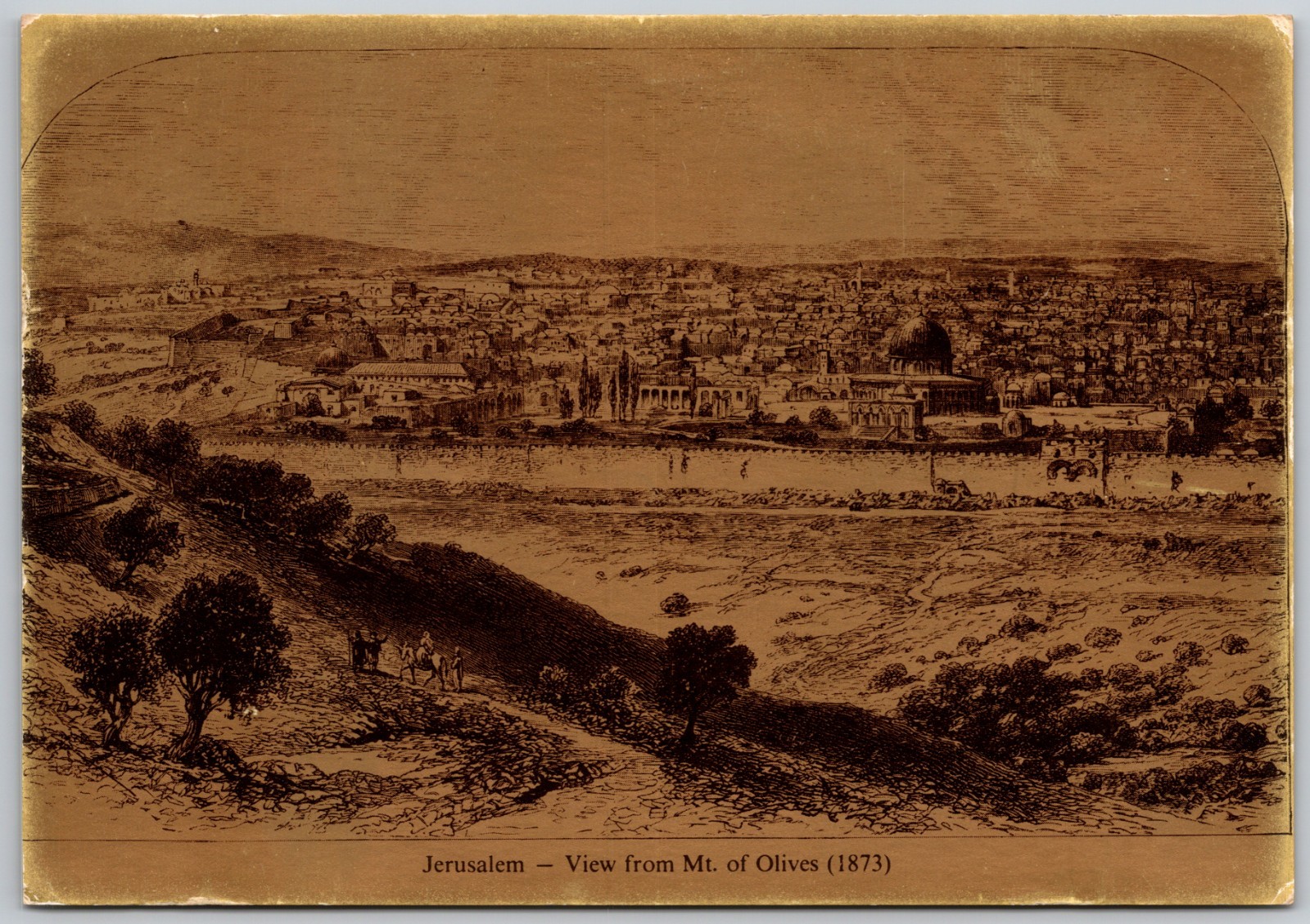 Jerusalem from Mount of Olives - Cards of Yesteryear (6X4in) Gold Color Postcard Jerusalem from Mount of Olives - Cards of Yesteryear (6X4in) Gold Color Postcard