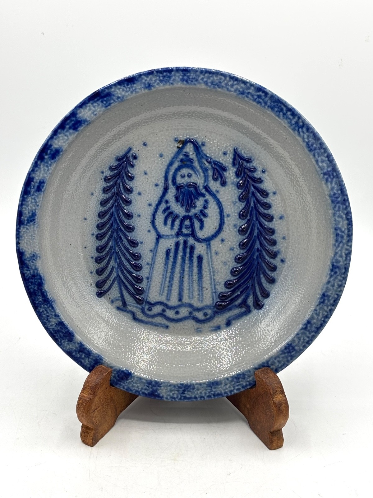 Santa Eldreth Pottery Salt Glazed Stoneware Pie Plate Dish 8” Blue Signed 1989 Santa Eldreth Pottery Salt Glazed Stoneware Pie Plate Dish 8” Blue Signed 1989