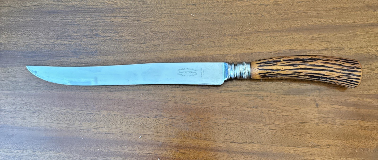 Vintage E. Parker & Sons Sheffield England Carving Knife – Faux Stag Handle