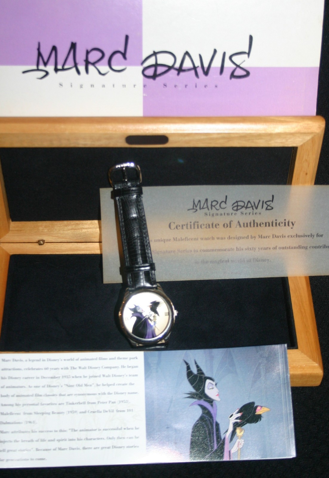 Marc Davis Signature Series Disney Maleficent Collector Watch with COA & Present