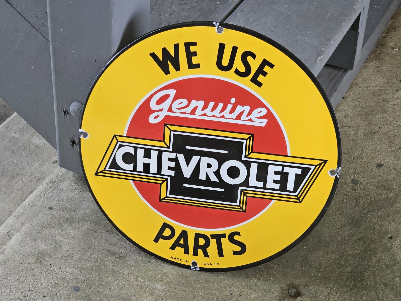 VINTAGE WE USE GENUINE CHEVROLET PARTS  PORCELAIN SIGN 12