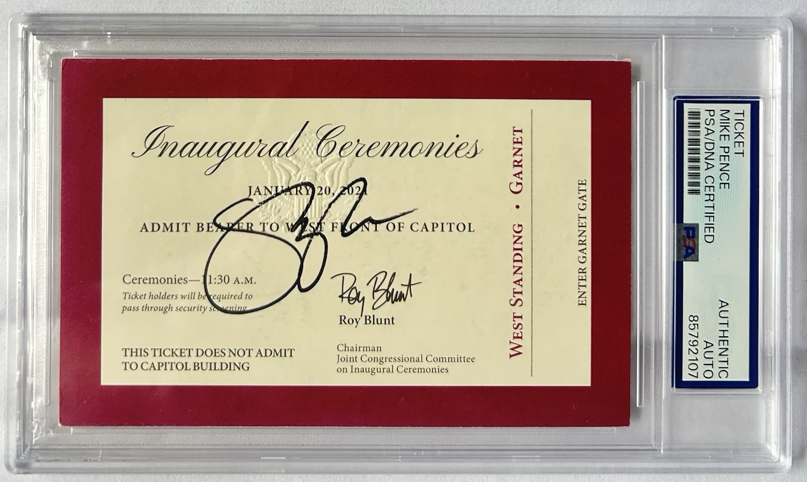 Mike Pence Signed 2021 Inauguration Full Ticket Autographed VP Trump PSA/DNA