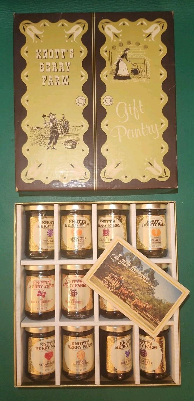 Knott’s Berry Farm Preserves Glass Jars Original Box Lids Set Of 12 Vtg 1970\'s Knott’s Berry Farm Preserves Glass Jars Original Box Lids Set Of 12 Vtg 1970\'s