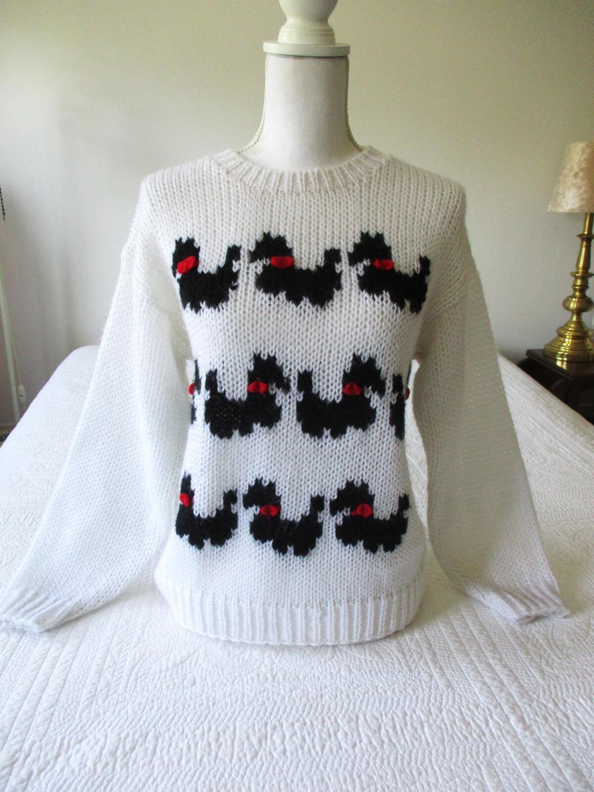 1980s Scottish Terrier Sweater Medium Vintage Acrylic Hand Knit Scottie Dog S M 1980s Scottish Terrier Sweater Medium Vintage Acrylic Hand Knit Scottie Dog S M