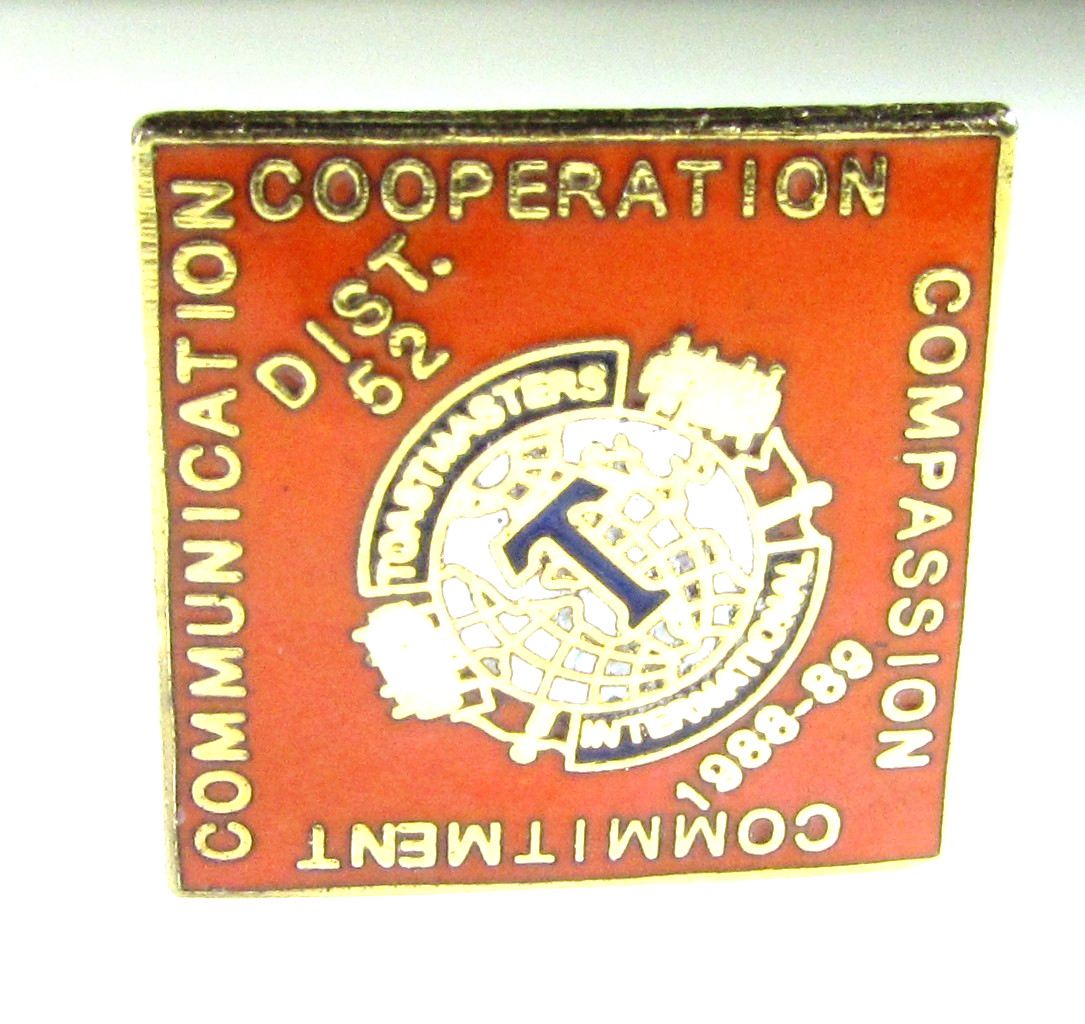 Toastmasters International Pin Dist 52 1988-89 Vintage Enamel Tie Tack Lapel Toastmasters International Pin Dist 52 1988-89 Vintage Enamel Tie Tack Lapel