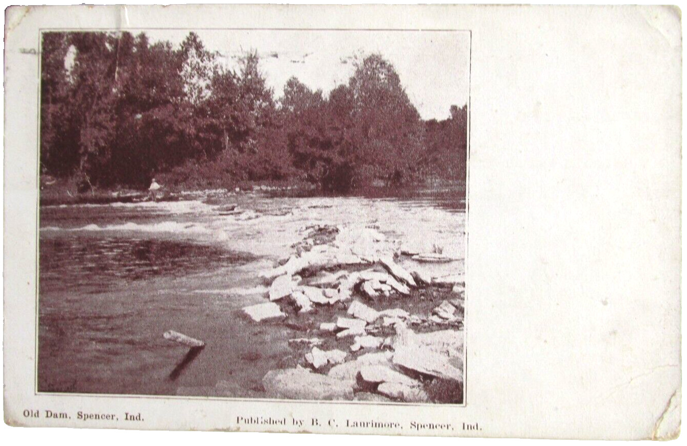 1913 SPENCER INDIANA Postcard Old Dam Posted With 1 cent US Parcel Post stamp
