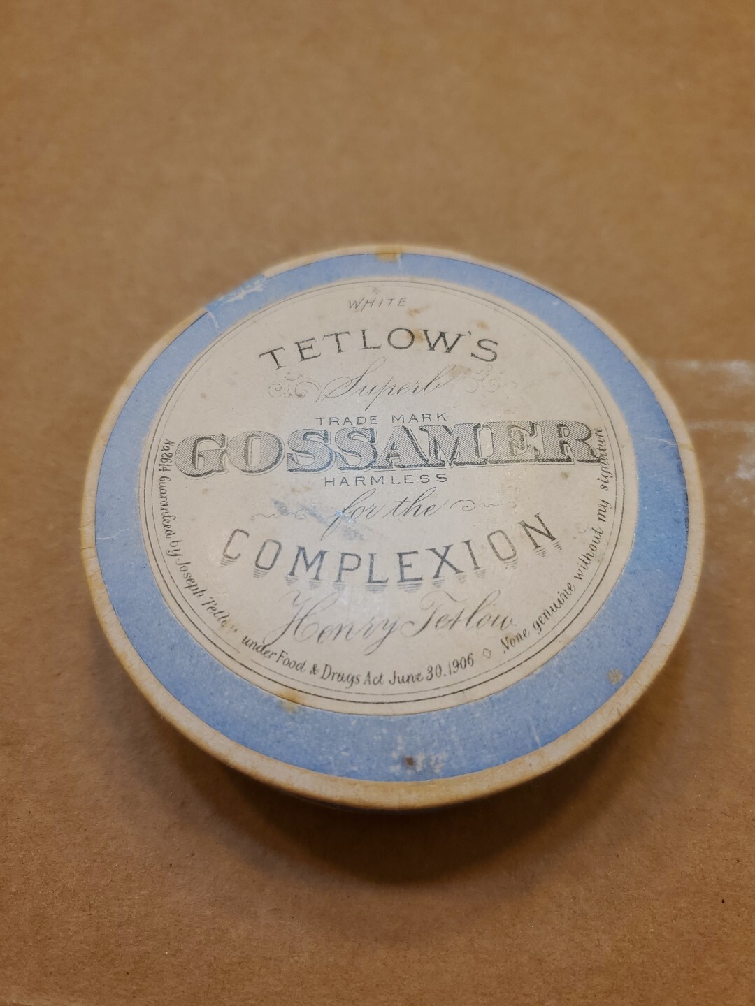 1920s-40s TETLOW\'S GOSSAMER FOR THE COMPLEXION CARDBOARD CONTAINER RARE