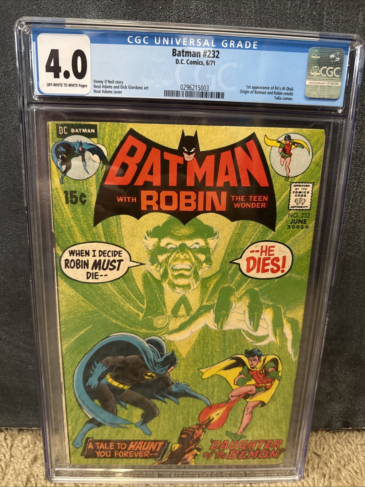 Batman #232 (1971, DC) CGC 4.0 OW-White; Neal Adams; 1st Ra’s Al-Ghul