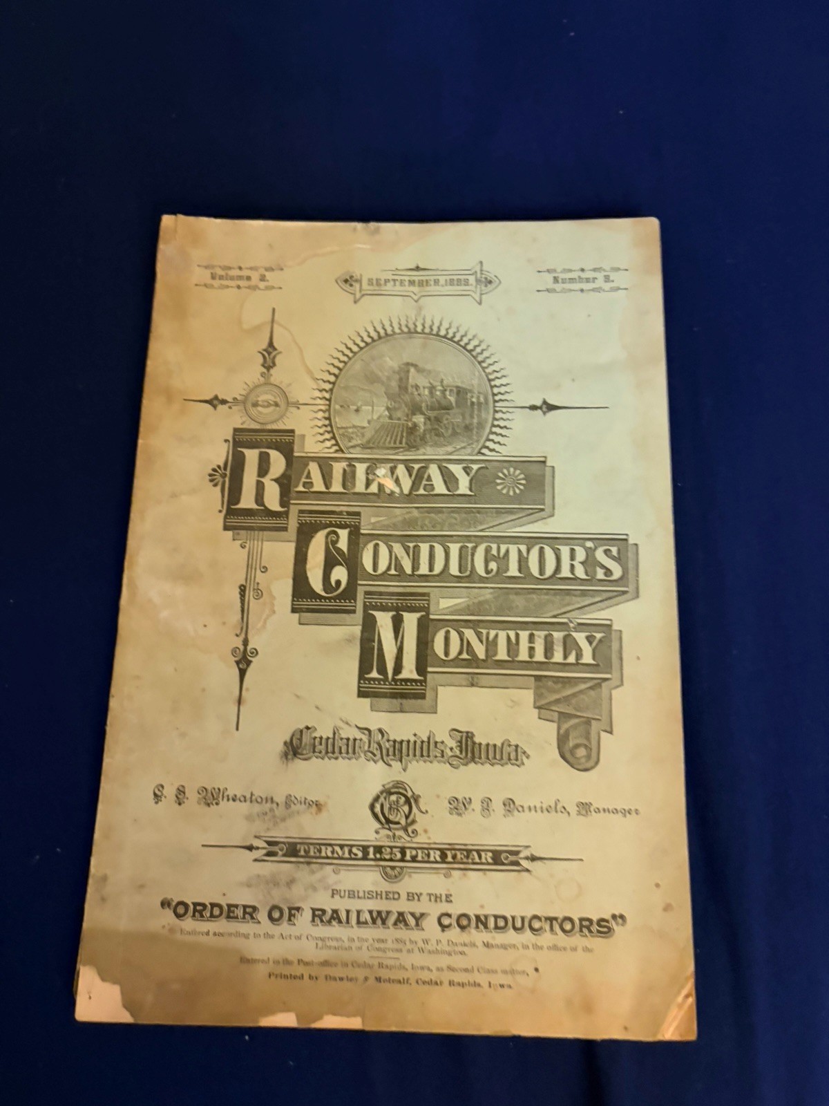 Sept 1885 Original Copy Railway Conductor’s Manual “ORDER OF RAILWAY CONDUCTORS Sept 1885 Original Copy Railway Conductor’s Manual “ORDER OF RAILWAY CONDUCTORS