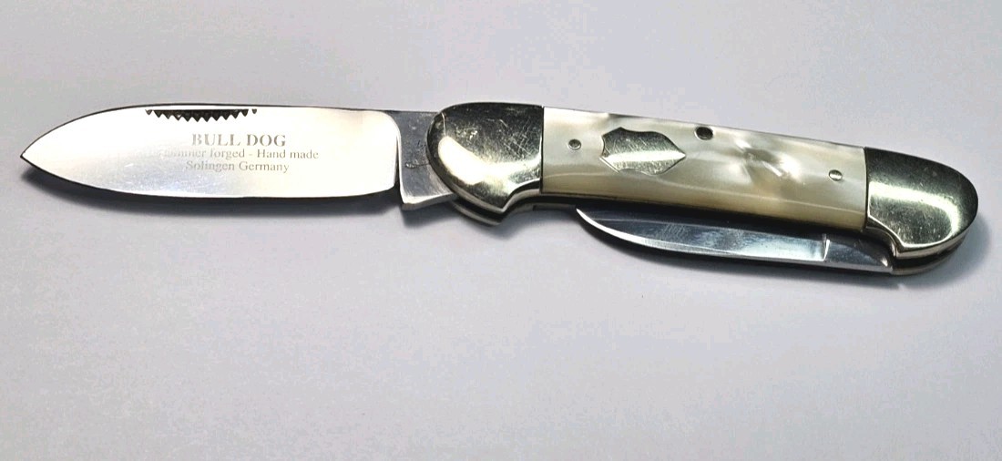 1999 Bull Dog Brand Canoe 2 Blade Folding Pocket Knife With Delrin Handles Germy 1999 Bull Dog Brand Canoe 2 Blade Folding Pocket Knife With Delrin Handles Germy