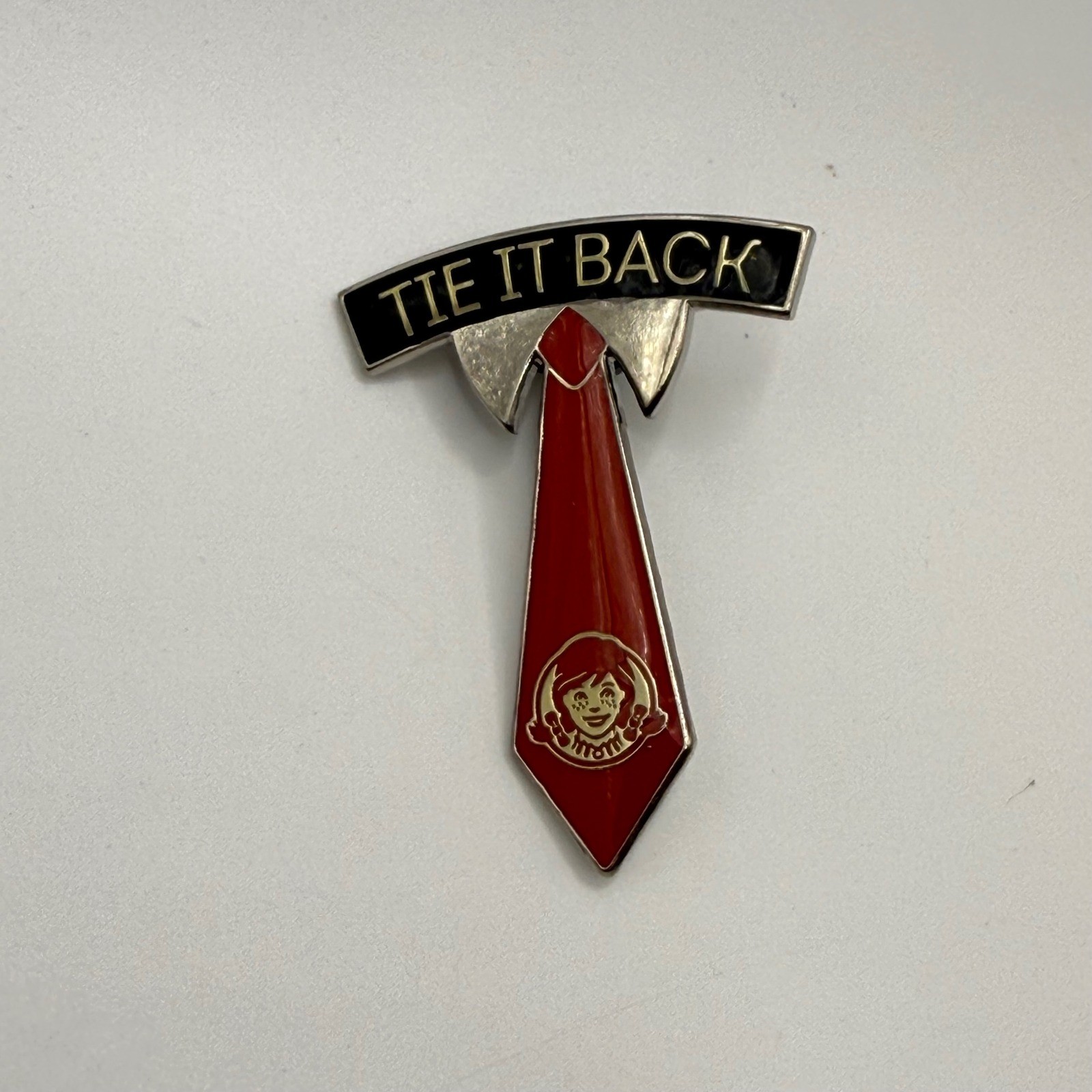 Vintage Wendys Tie It Back Enamel Pin Fast Food Employee Uniform Memorabilia