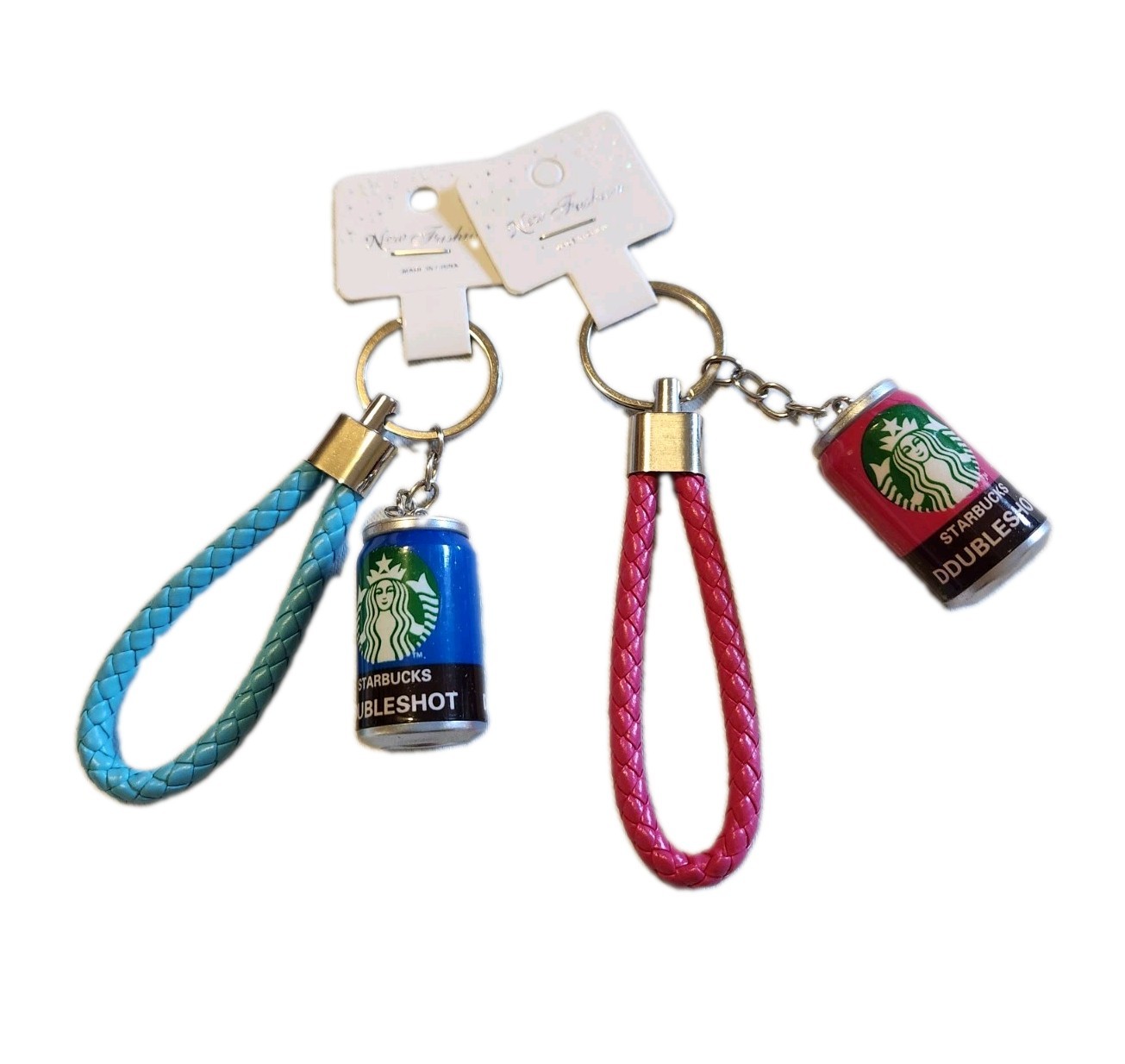 2 Starbucks Keychain NEW Double shot Pink and Blue Espresso Charm Wristlet 