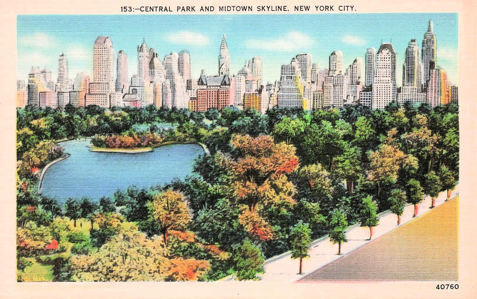New York City Manhattan Downtown Skyline Central Park Vtg Postcard I46