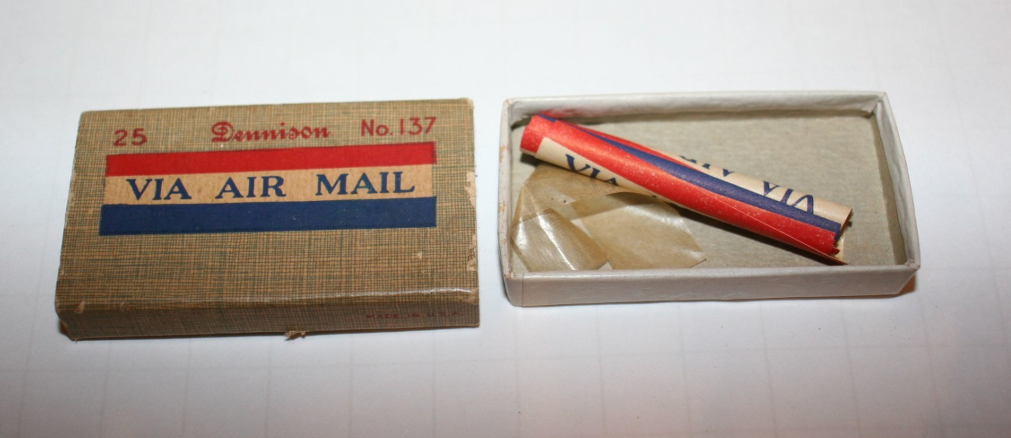 Dennison\'s VIA AIR MAIL No. 137 Labels Vintage Slider Box VINTAGE Dennison\'s VIA AIR MAIL No. 137 Labels Vintage Slider Box VINTAGE