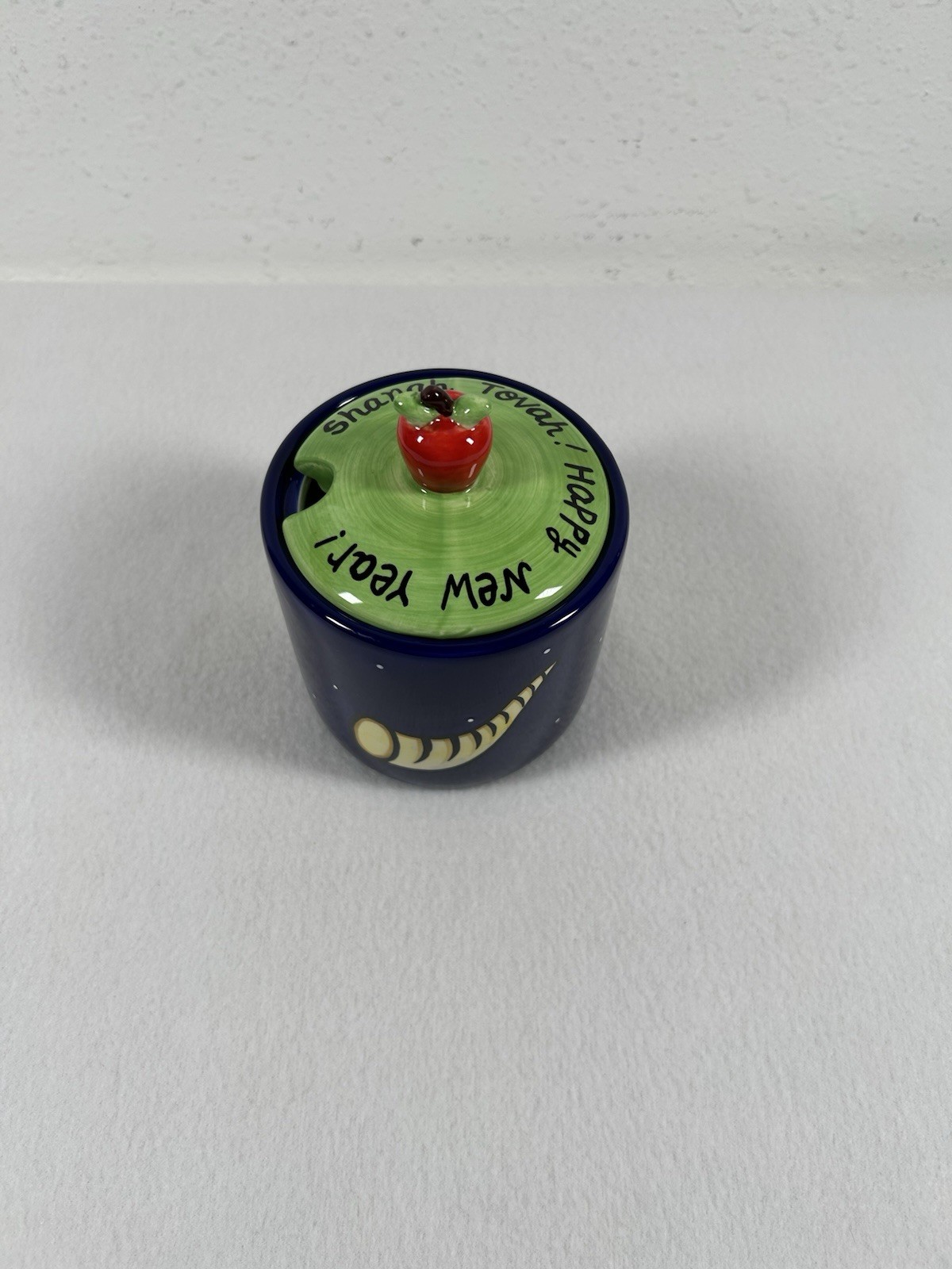 Rosh Hashanah Honey Dish Pot with Lid Shanah Tovah Shofar Design