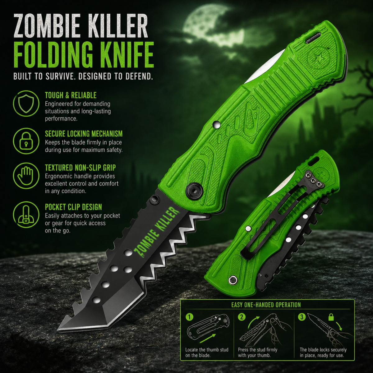 Zombie Killer Tanto Folding Pocket Knife 7.75