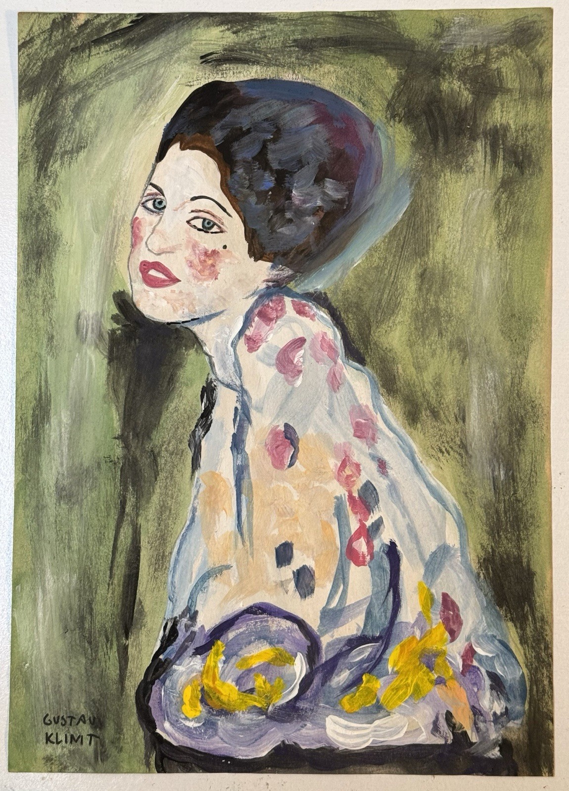Gustav Klimt (Handmade) Drawing On old Paper Signed & Stamped, Vtg Art