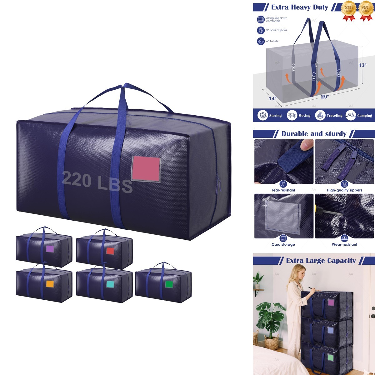 RMOHRO 6 Pack Moving Bags Heavy Duty 210GSM Waterproof 93L 220lbs Foldable Blue RMOHRO 6 Pack Moving Bags Heavy Duty 210GSM Waterproof 93L 220lbs Foldable Blue