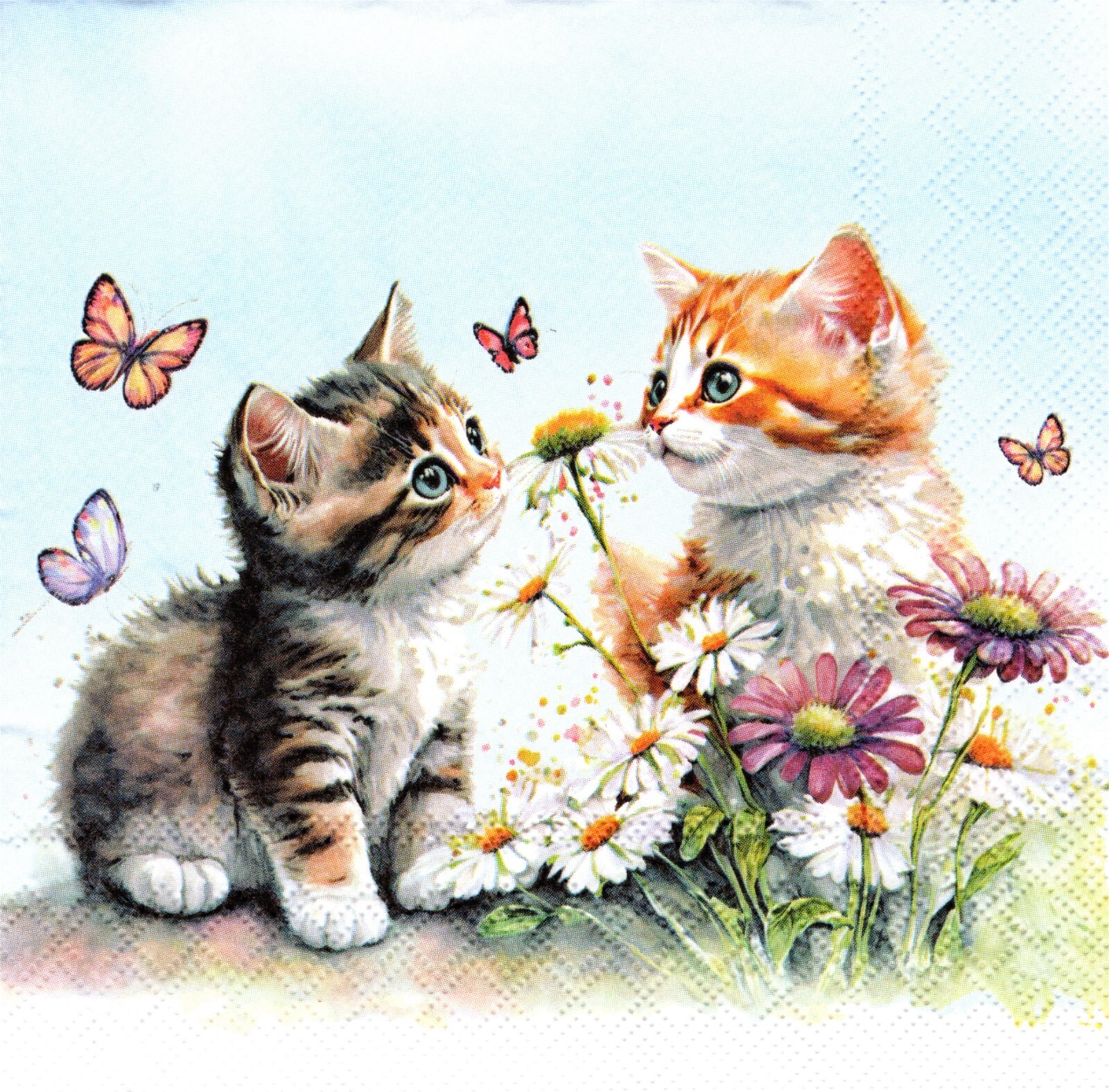 Full package of (20) Paper Lunch/Party Napkins - Kittens in Flower Field