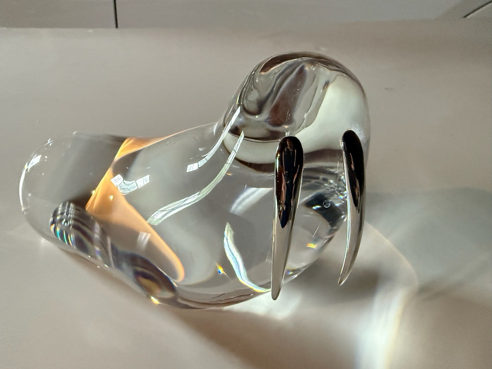 Rare Signed Steuben Walrus with Sterling Silver 1977 by Paul Schulze (1934-2010)