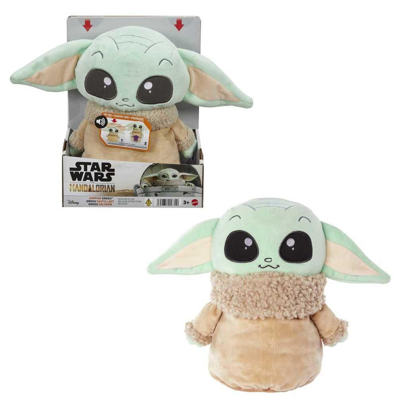 Mattel Star Wars Jumping Grogu Plush Toy Jump Action Sounds Soft Doll Inspired