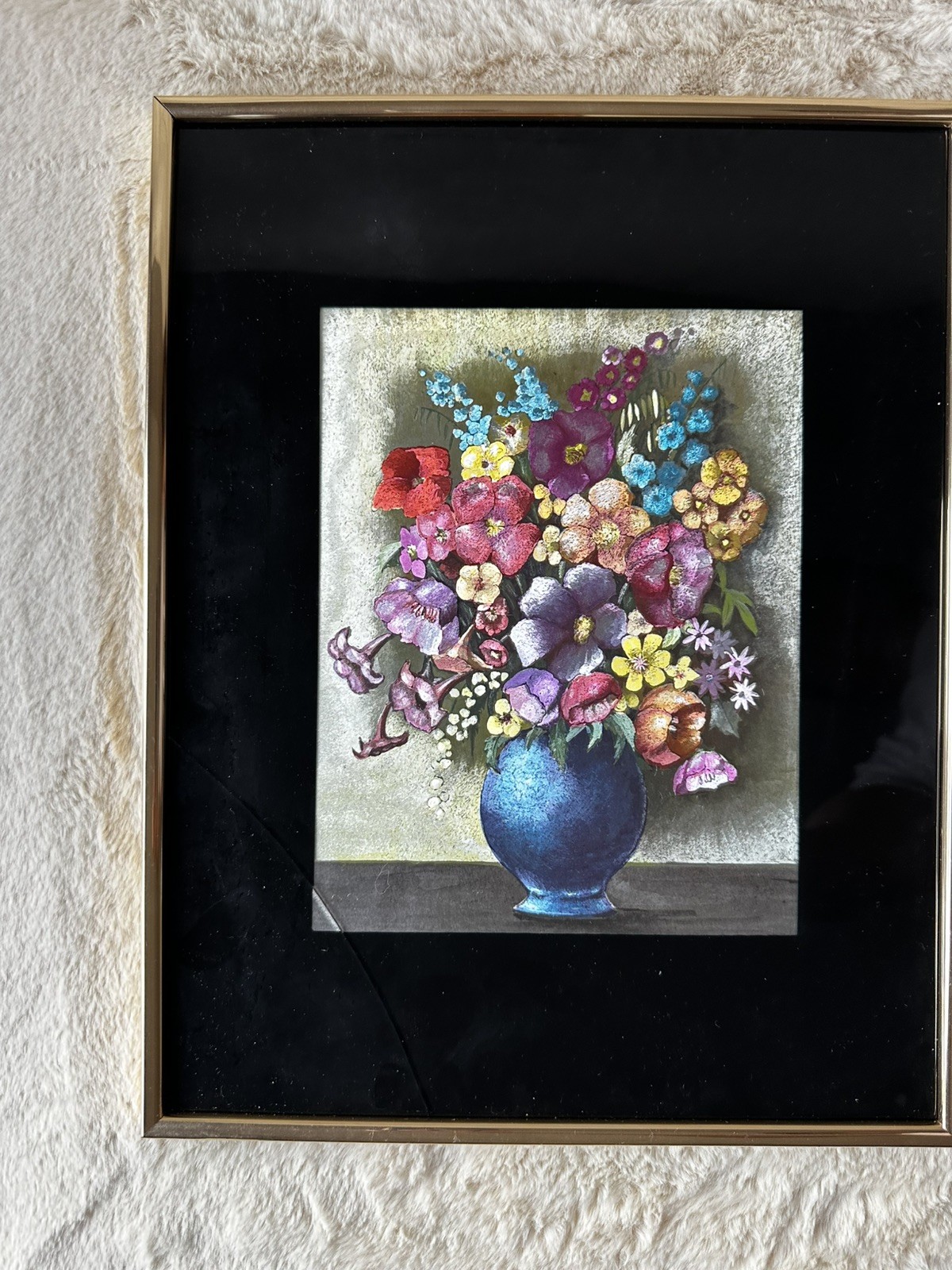 Vintage Manifestations Floral Bouquet Foil Art Framed Gold Moody Flowers