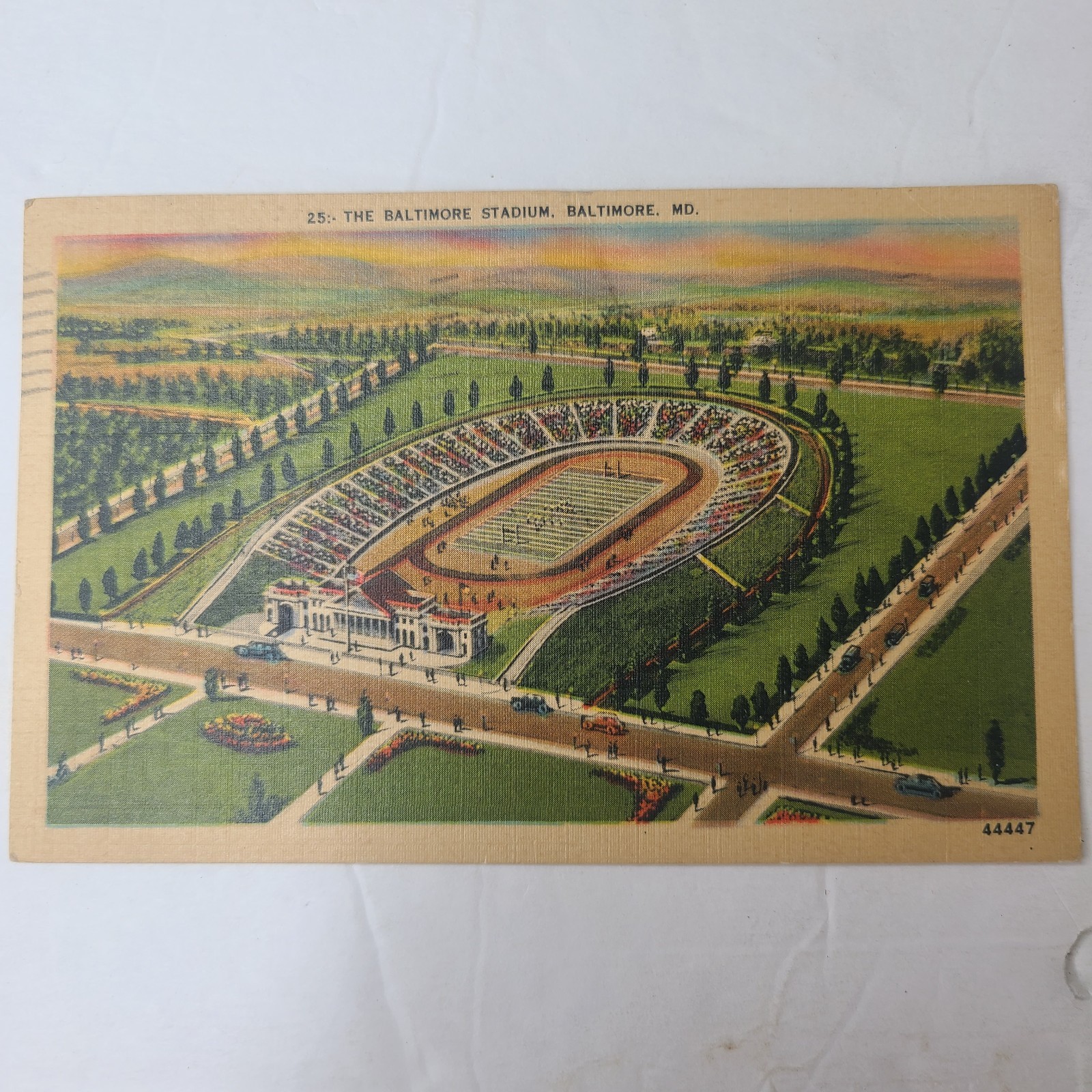 Postcard 1942 Baltimore Stadium Maryland Birds Eye View Posted Linen
